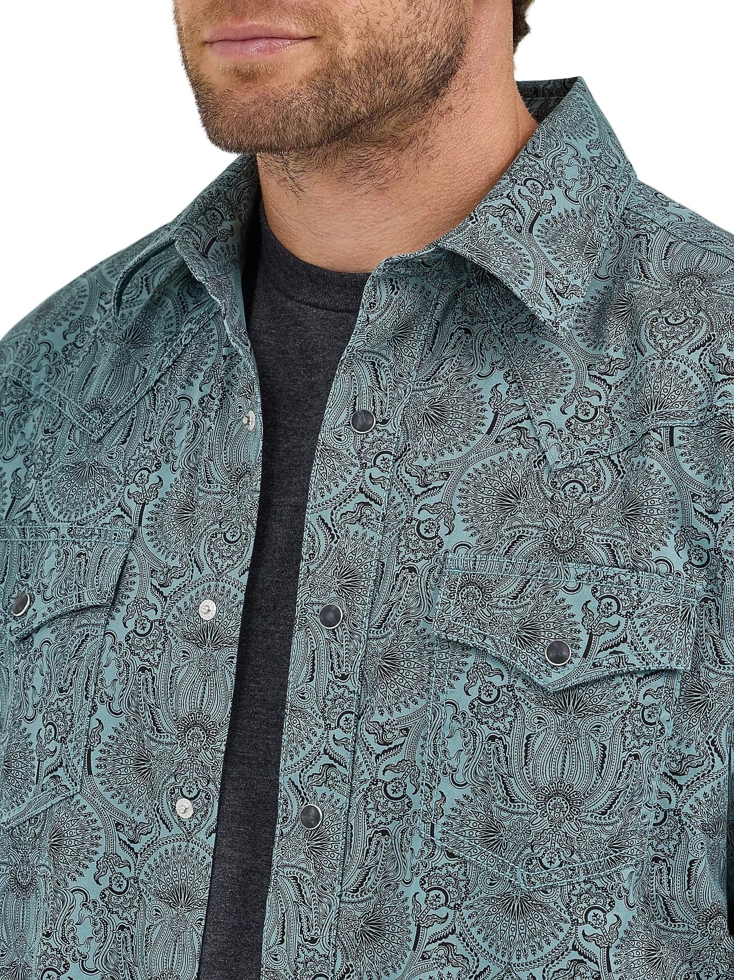 Wrangler Men's Pine Paisley Premium Retro Long Sleeve Western Shirt 112368221 - Image 4