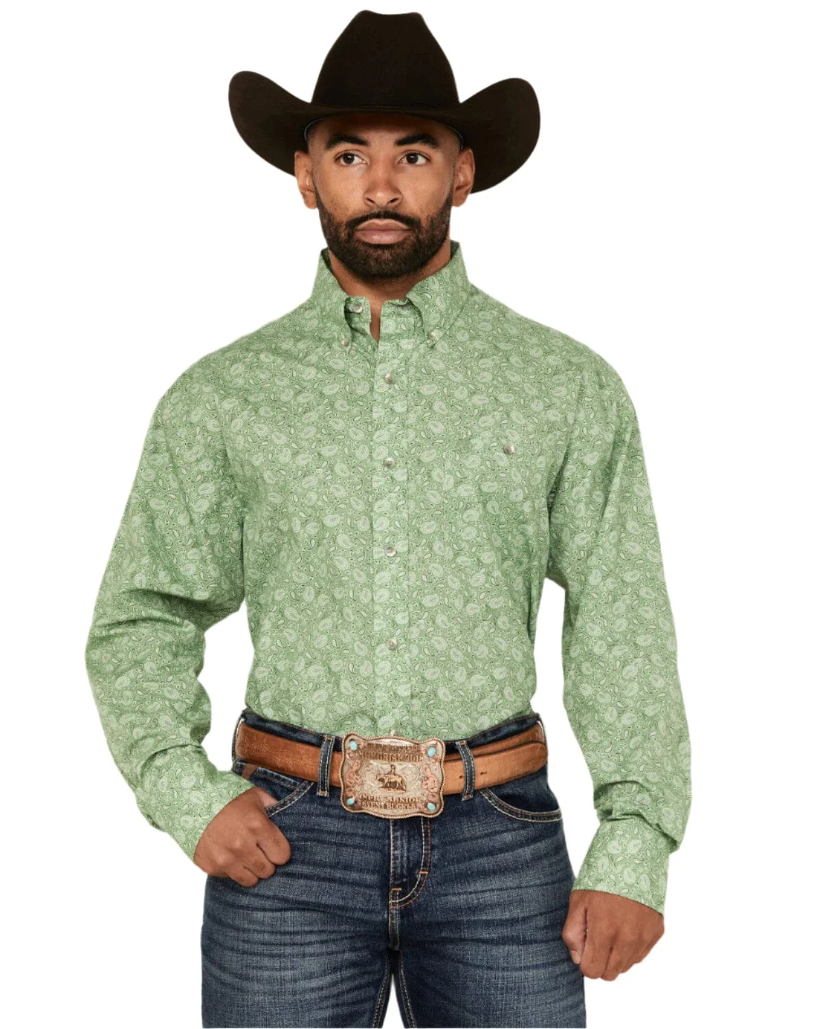Wrangler Men's Classic Spring Green Paisley Button Down Western Shirt 112359434