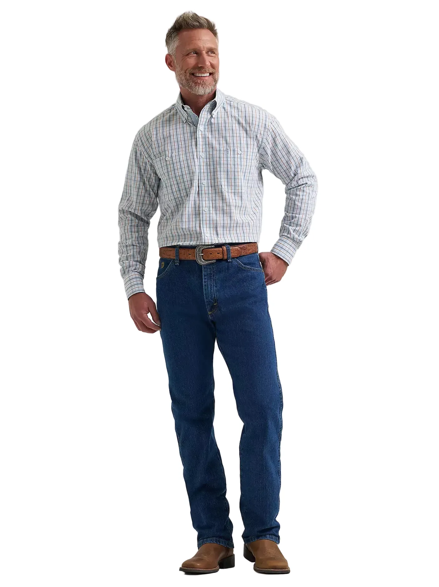 Wrangler Men's George Strait Steely Blue Check Long Sleeve Button Down Shirt 112381958 - Image 2