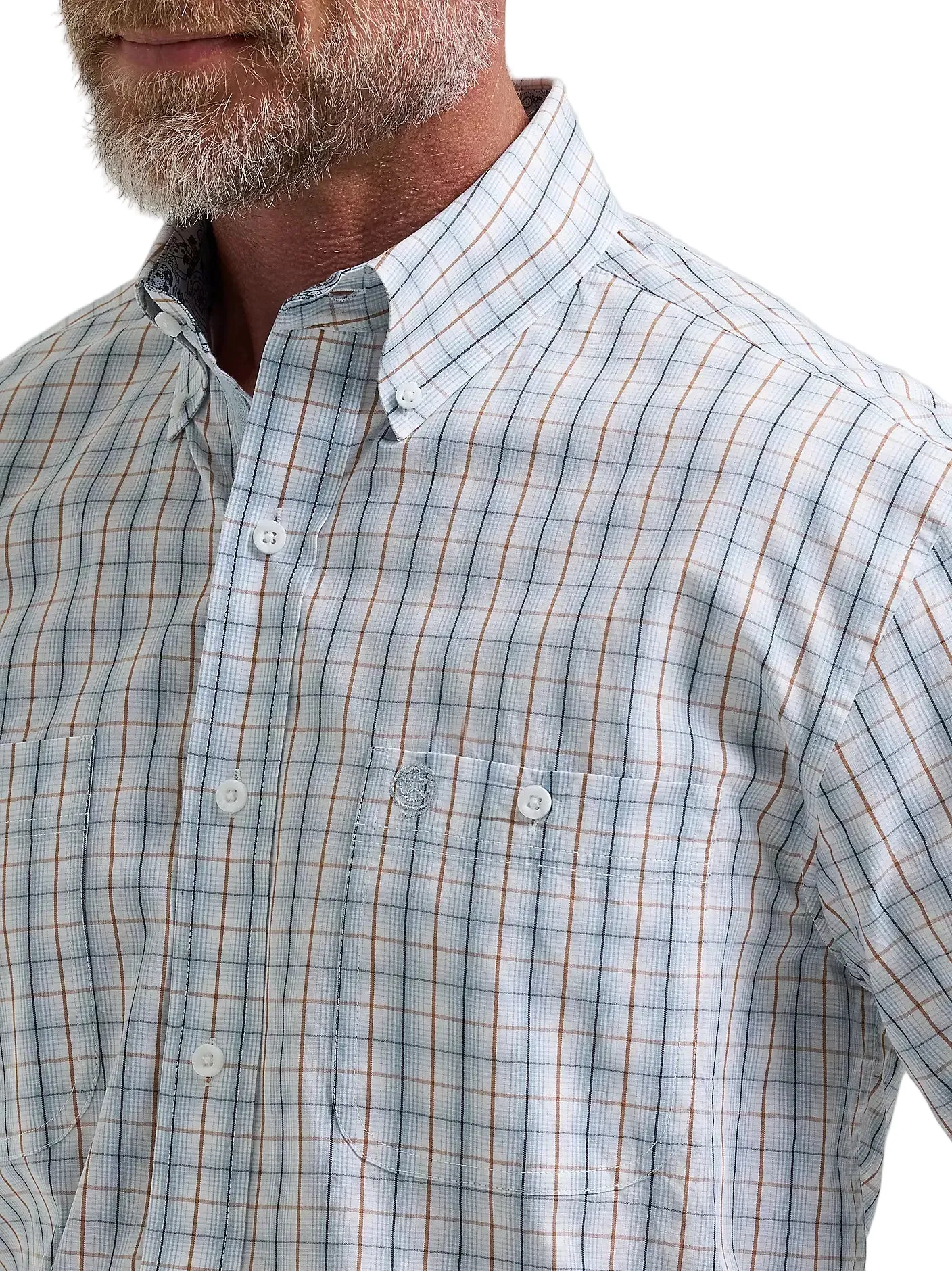 Wrangler Men's George Strait Steely Blue Check Long Sleeve Button Down Shirt 112381958 - Image 4