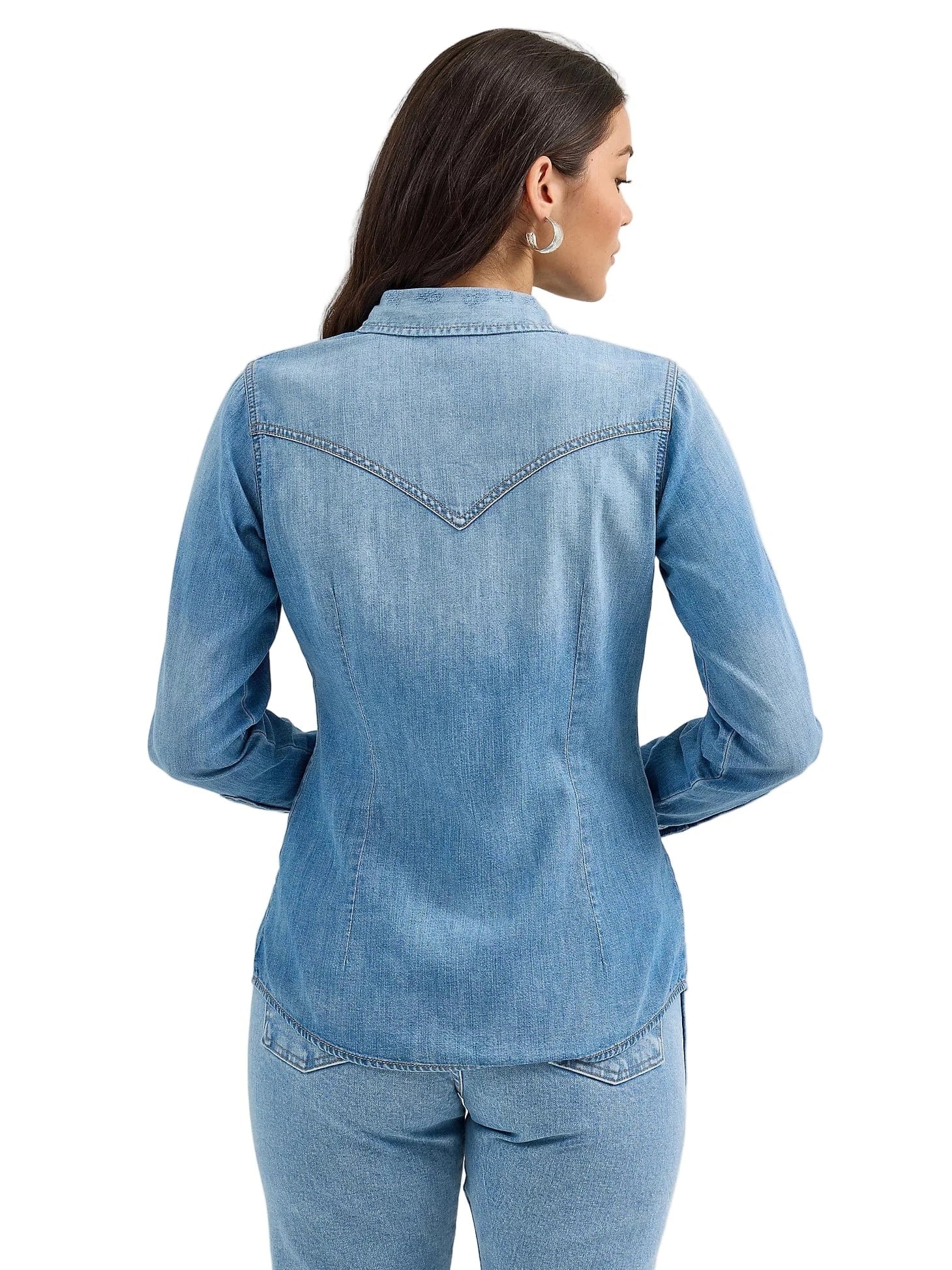 Wrangler Women's Blue Denim Cowboy Snap Shirt 112367313 - Image 3