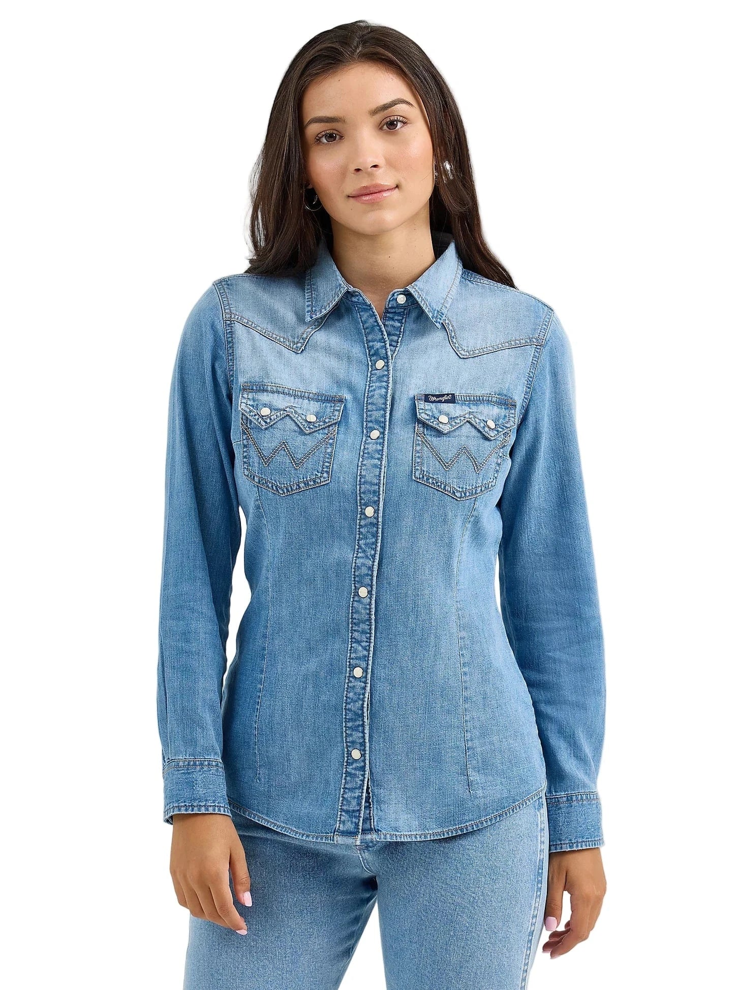 Wrangler Women's Blue Denim Cowboy Snap Shirt 112367313 - Image 4