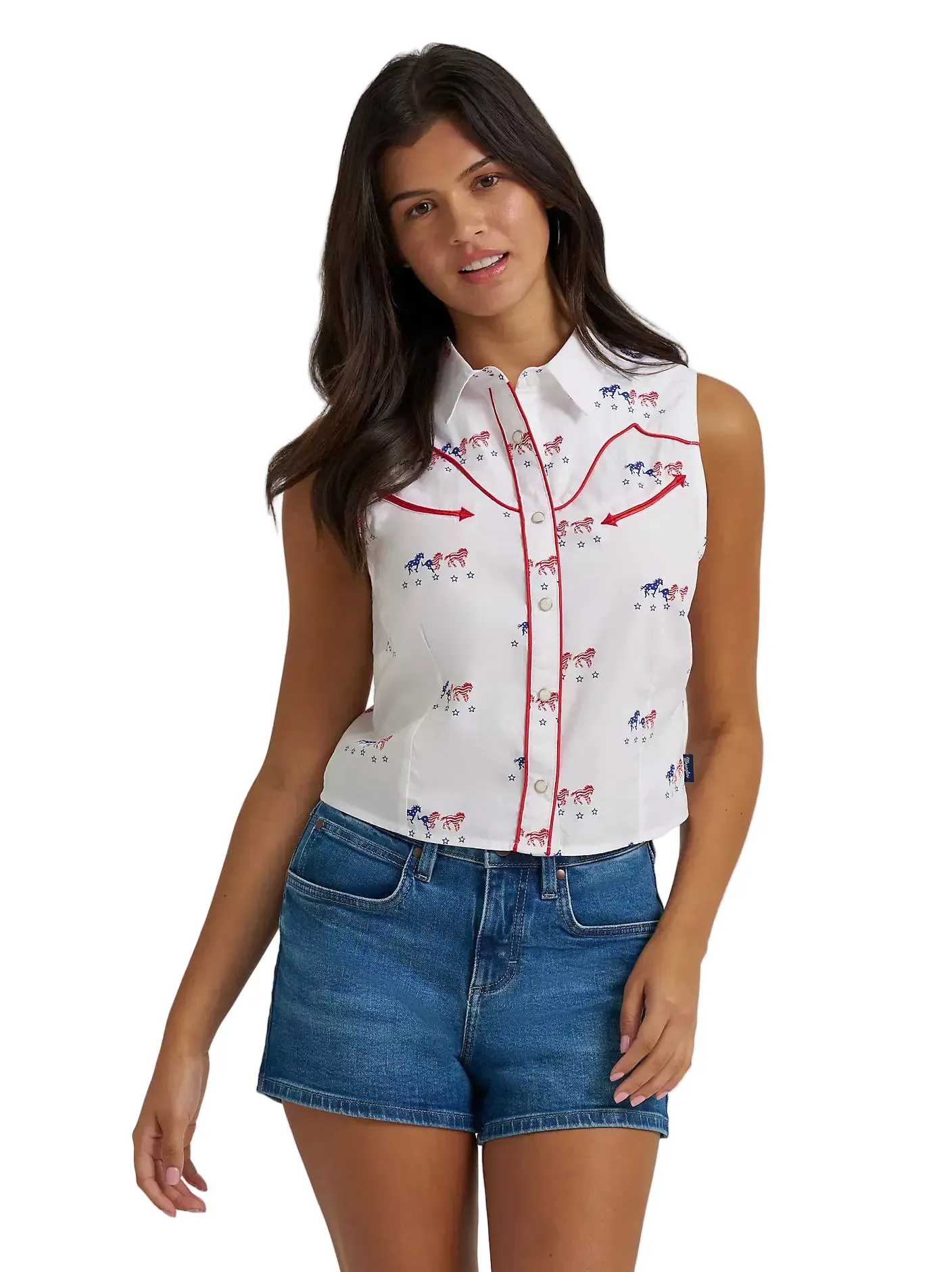 Wrangler Women's Sleeveless Americana Western Snap Shirt 112379496