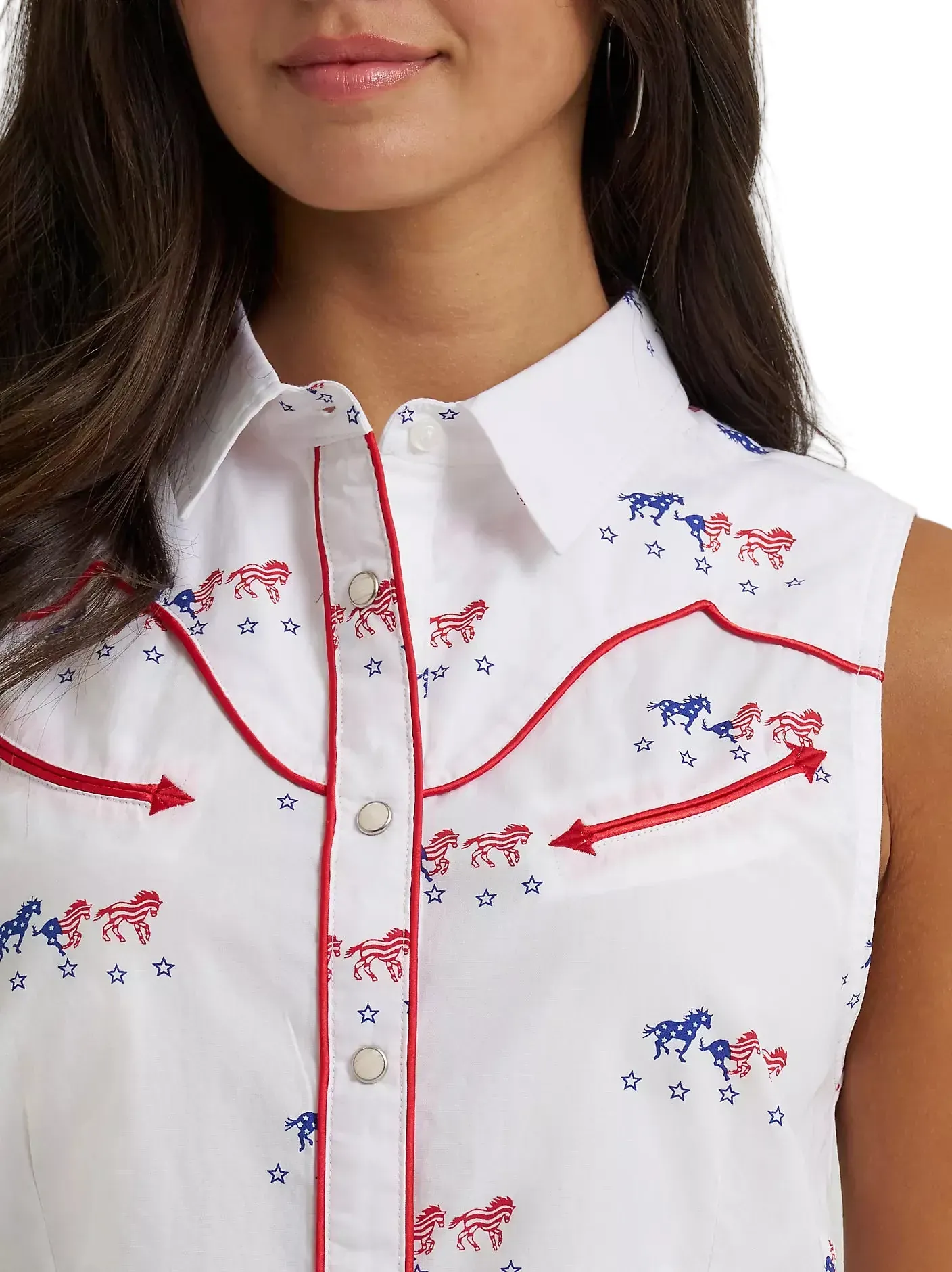 Wrangler Women's Sleeveless Americana Western Snap Shirt 112379496 - Image 5