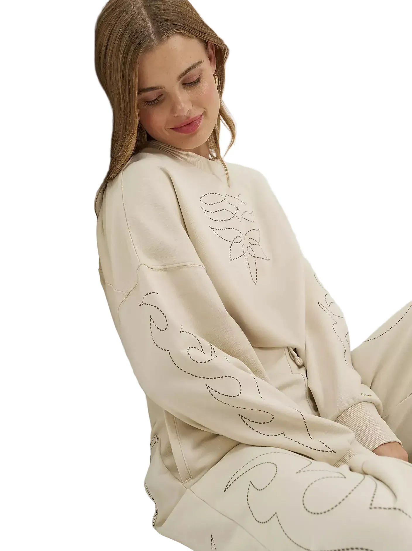 Wrangler X Lainey Wilson Cocoa Creme Cowboy Sweatshirt 112375627 - Image 3
