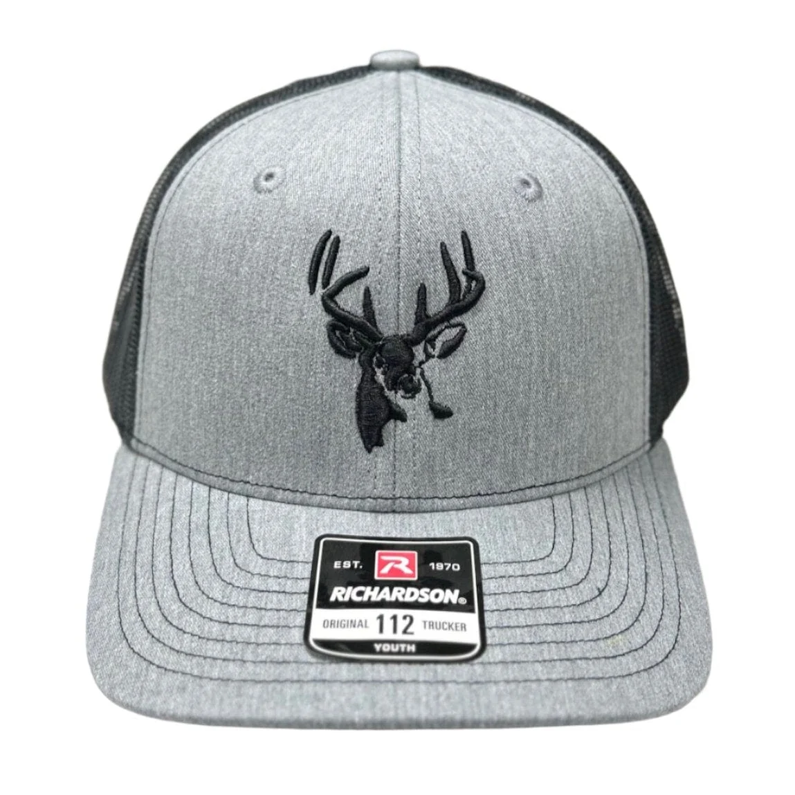 Youth 112Y AFW Buck Logo Heather Grey - Black Mesh Back - Image 2